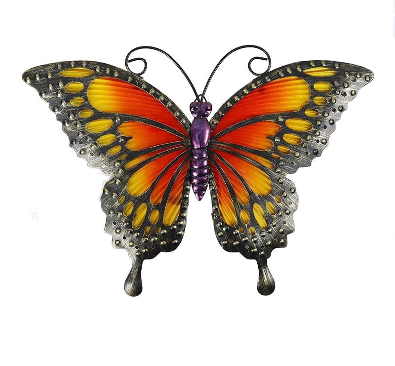 Comfy Hour Travel on Wings Collection 12" Metal Art Butterfly Wall Decor, Orange - Image 1